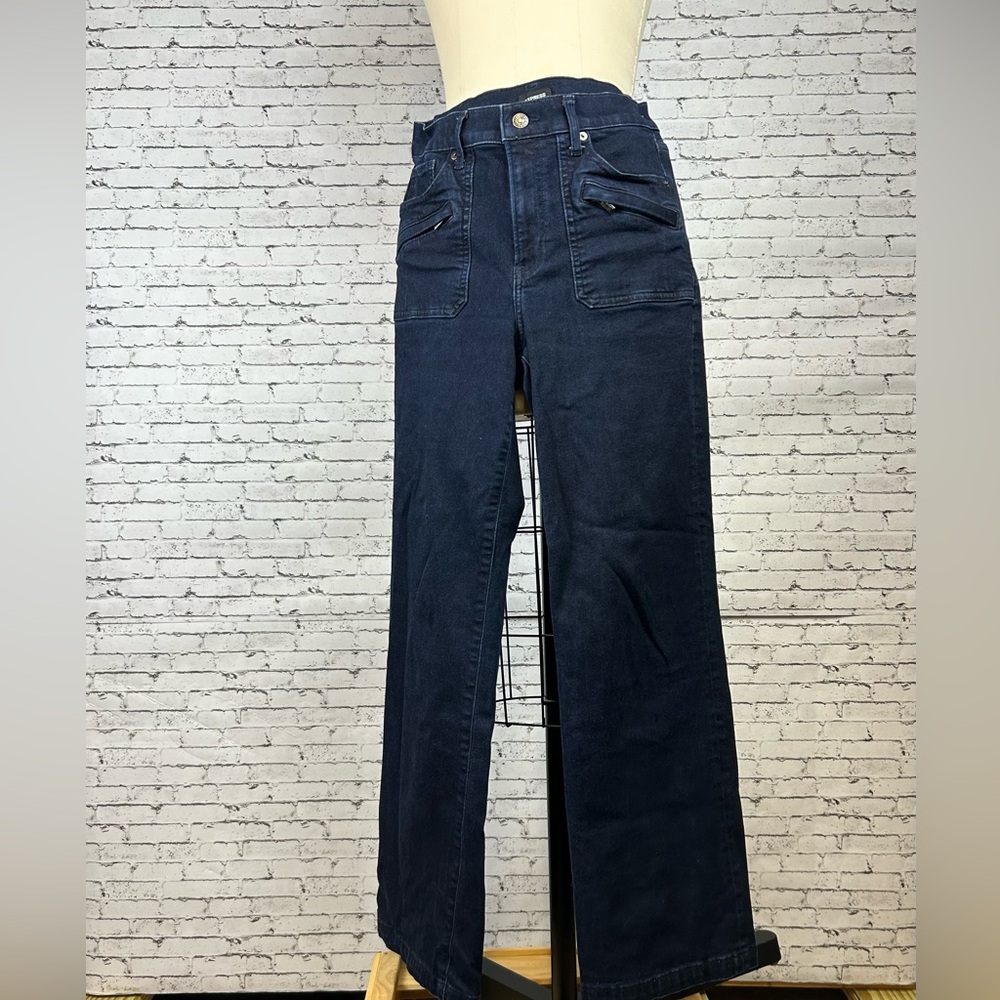 Express | dark navy blue wide leg mid rise jeans size 6R